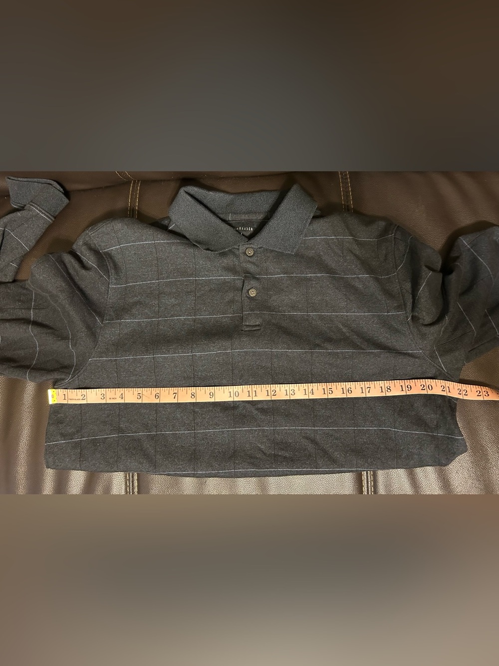 Van Heusen Long Sleeve Polo Charcoal Gray/Light Blue Pin Stripe. Men’s Large. - Picture 6 of 9